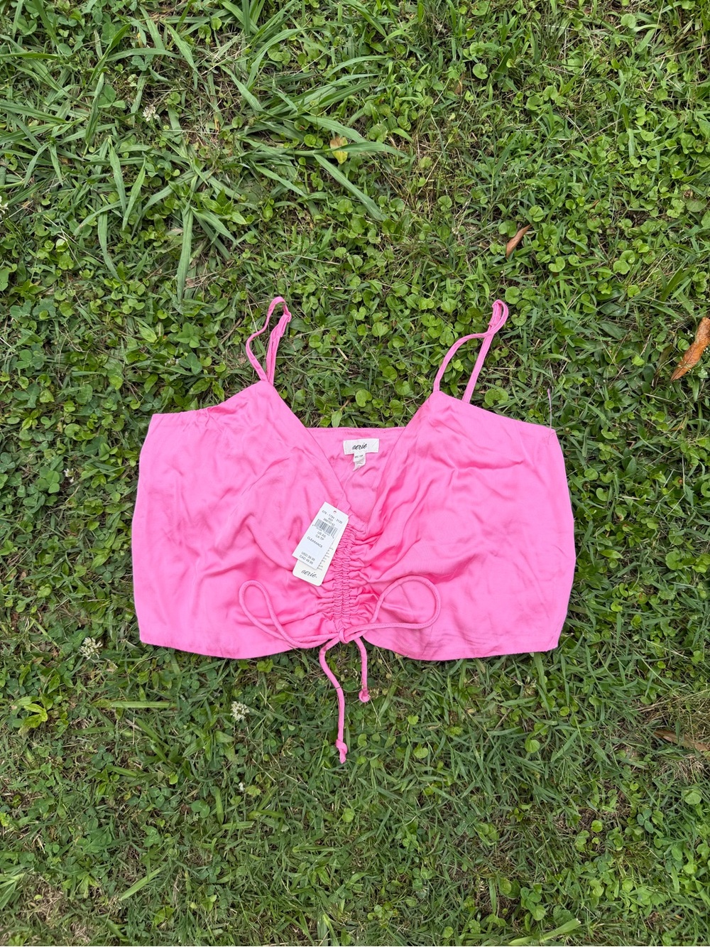 Aerie New with tags pink tank crop top bralette rouching and bow detail sz XS